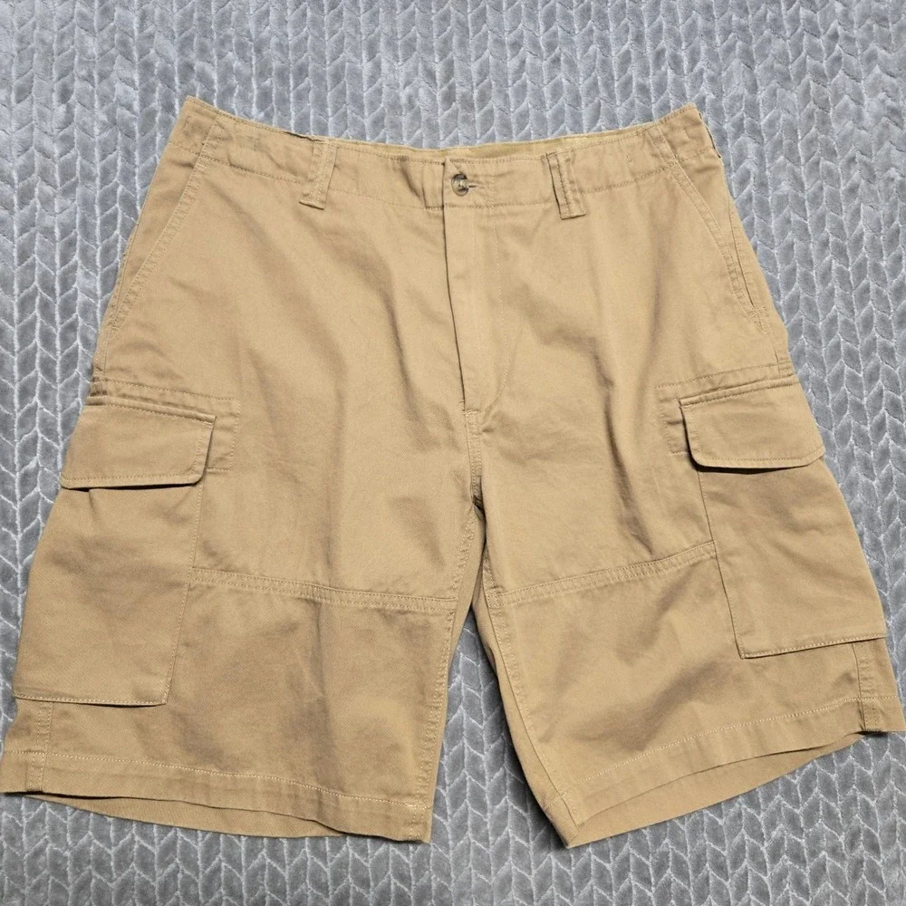 Polo Ralph Lauren Mens Relaxed Fit Cargo Shorts Khaki Tan Cotton 33x10 Blue Pony